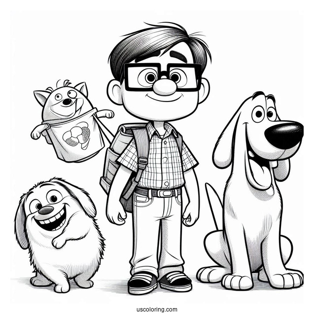 Pixar Coloring Page of Carl, Russel, And Dug In Up