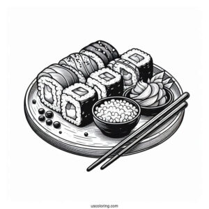 Realistic Sushi Coloring Pages Plate
