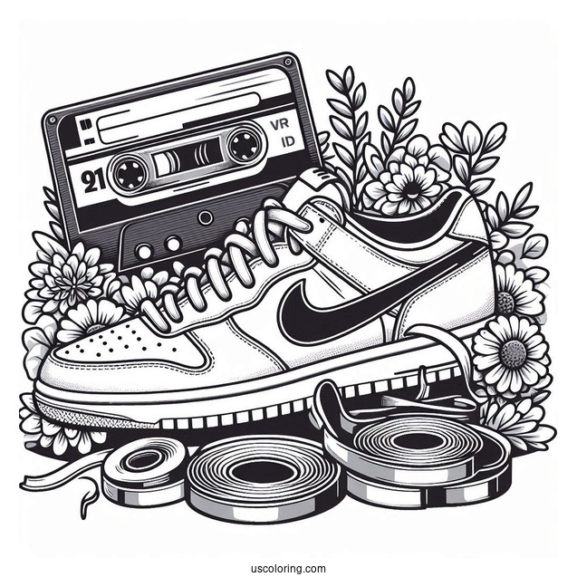 Nike Coloring Page Of Sneaker Poster With Cassette Tape