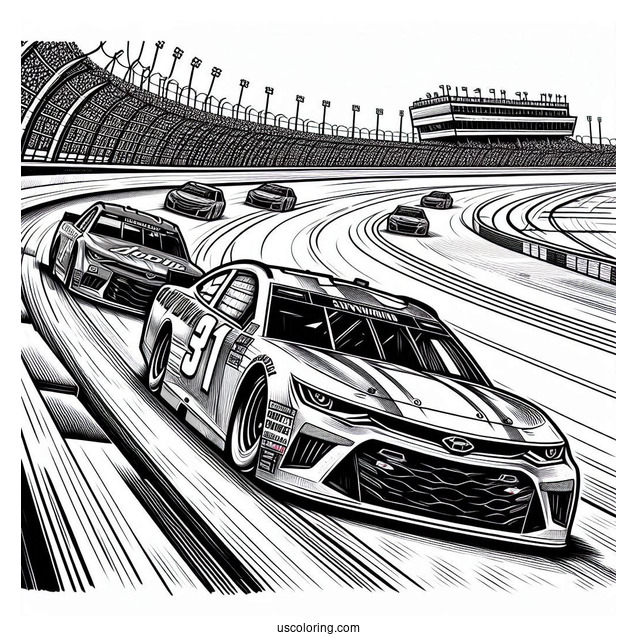 Realistic NASCAR Coloring Page Cup Series Cars On Race Track