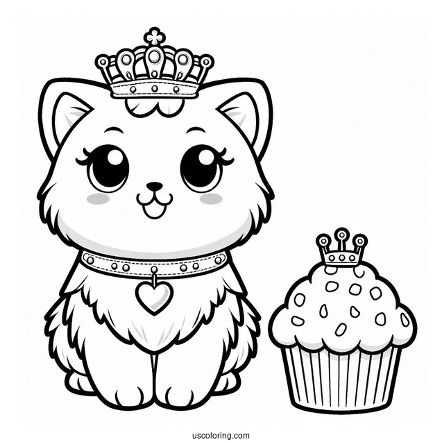Palace Pets Coloring Page Of Muffin With Collar And Crown For Preschoolers