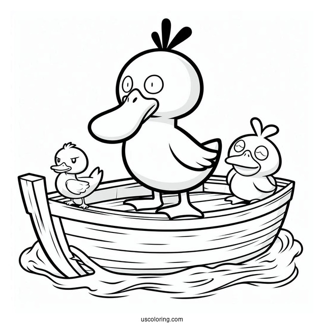 Psyduck Coloring Page On A Boat With Quaxly, Farfetch'd, And Sirfetch'd Ludicolo,