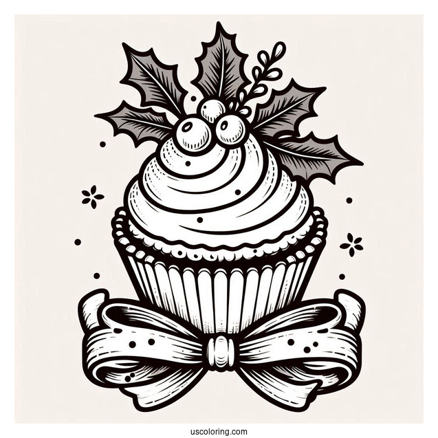 Christmas Cupcake With Ribbon And Mistletoe