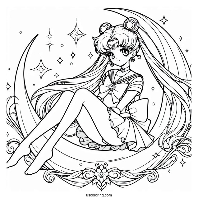 Sailor Moon Sitting On Crescent Moon