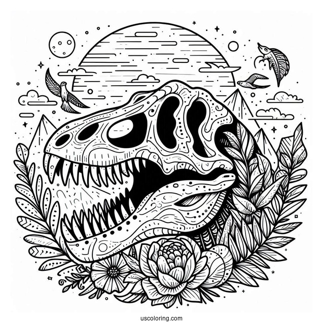 T-Rex Skull Coloring Page For Students