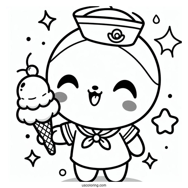 Cute Pochacco Coloring Page In Sailor Outfit Holding Ice Cream Cone For Kids