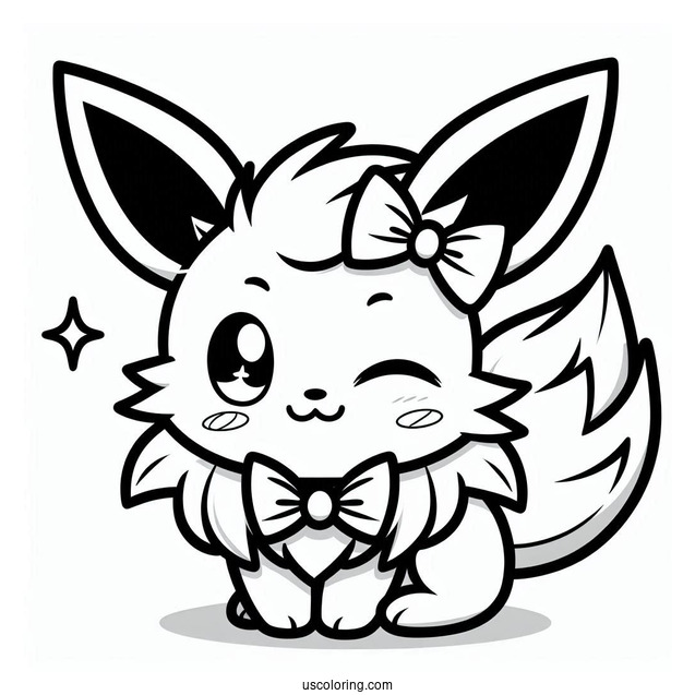 Kawaii Jolteon Coloring Page With Bowtie Winking For Preschoolers