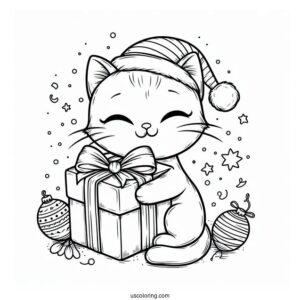 Cat Hugging Christmas Present