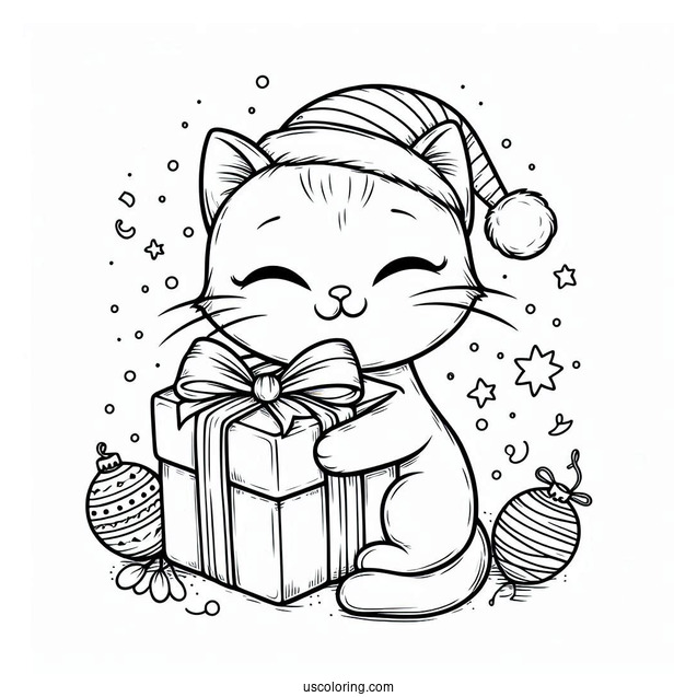 Cat Hugging Christmas Present
