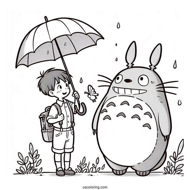 Studio Ghibli Coloring Page of My Neighbor Totoro Holding Umbrella For Kids