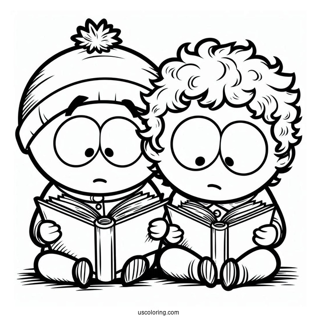 South Park Coloring Page Of Kyle Broflovski And Kenny McCormick Reading Together