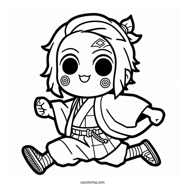 Easy Outline Of Running Tanjiro Coloring Page For Kids