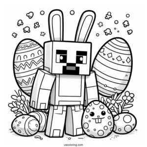 Minecraft Steve With Bunny Ears And Easter Coloring Page Of Eggs