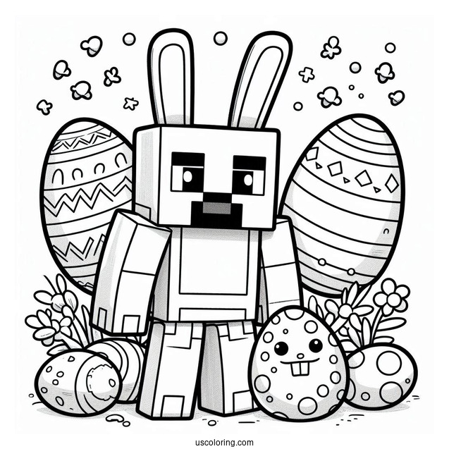 Minecraft Steve With Bunny Ears And Easter Coloring Page Of Eggs