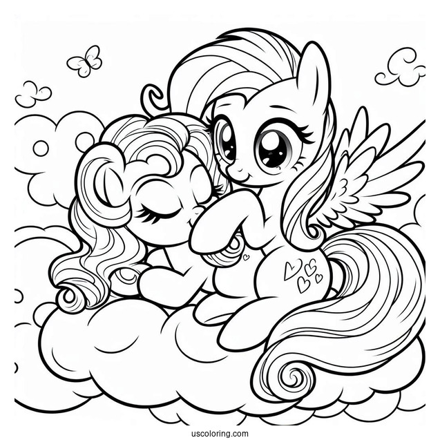 Pinkie Pie Coloring Page And Applejack Hugging On A Cloud