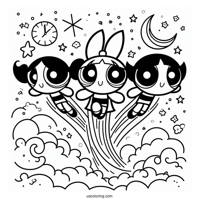 Powerpuff Girls Flying Into The Sky