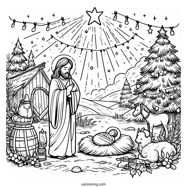 Birth Of Jesus Merry Christmas Coloring Page