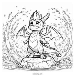 Sypro Coloring Page Standing On A Rock With Water Splashing Behind Him