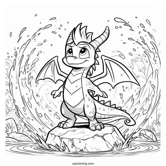 Sypro Coloring Page Standing On A Rock With Water Splashing Behind Him