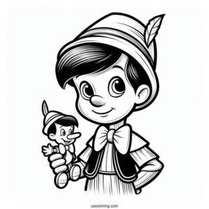 Simple Geppetto Holding Pinocchio Coloring Page
