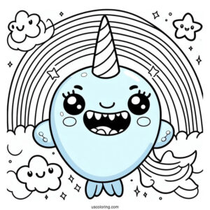 Cyan Smiling With Sharp Teeth Rainbow Friends Coloring Page For Kids