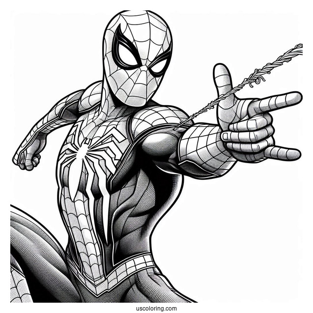 Spider-Man With Web Shooter Pose Coloring In