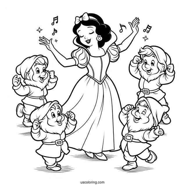 Snow White Coloring Pages Dancing With The Dwarves