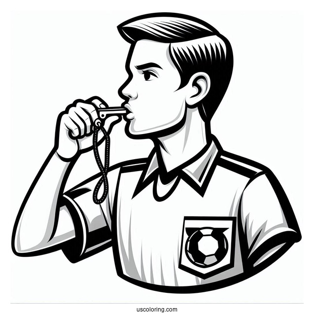 Soccer Referee Blowing Whistle To Color
