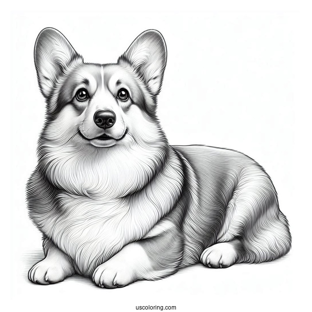 Close Up Of Realistic Corgi Coloring Page