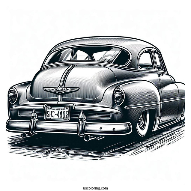 1949 Chevy Fleetline Lowrider Coloring Page Rear View