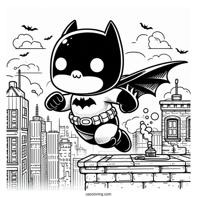 Cute Batman Jumping Off Building To Color