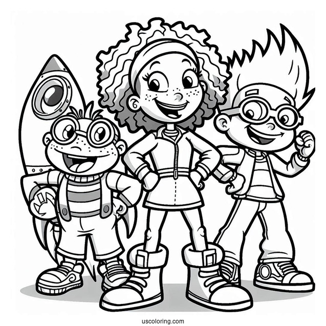 Nickelodeon Coloring Page Of Rocket Power Otto, Regina, Sam, And Maurice
