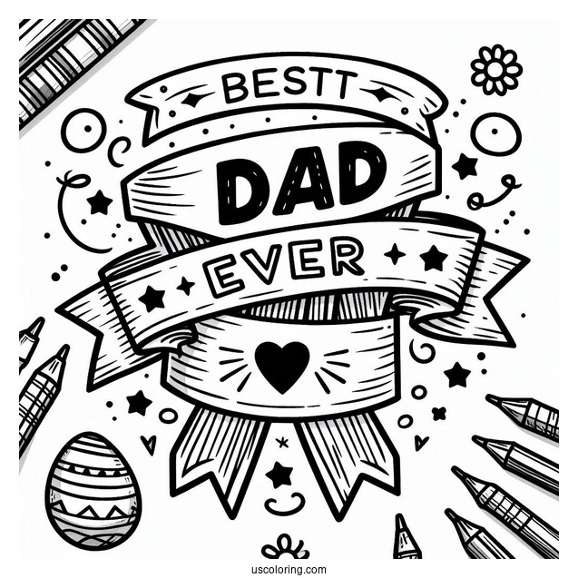 Father's Day Coloring Page Of Best Dad Ever Ribbon For Kids