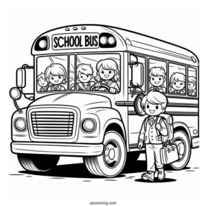 Cartoon School Bus With Students And Driver