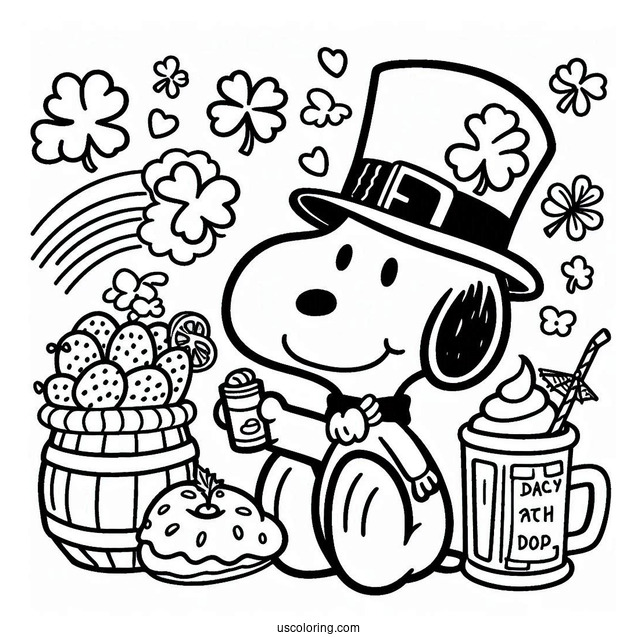 Snoopy Themed St Patrick_s Day Coloring Sheet