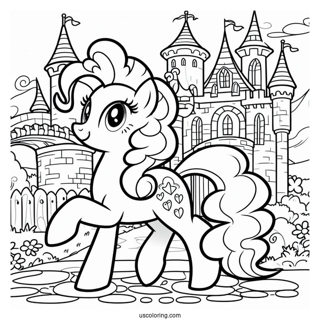 Pinkie Pie Coloring Page Trotting Outside Of A Castle