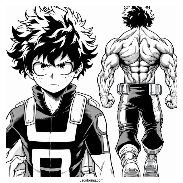 Izuku Midoriya In Front Of Muscular Deku Coloring Page