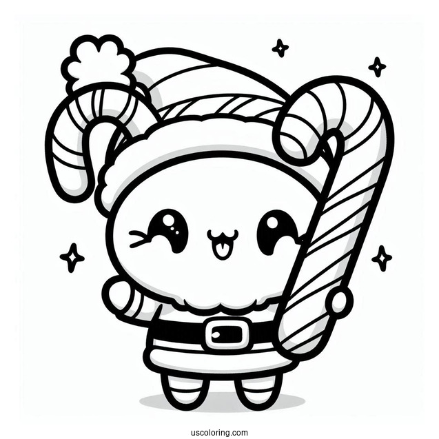 Kawaii Themed Santa With Candy Canes To Color