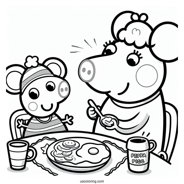 Mandy Mouse Eating Breakfast With Mummy Mouse