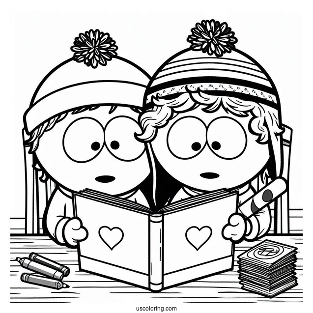 South Park Coloring Page Of Kyle Broflovski And Kenny McCormick Reading Together