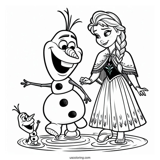 Olaf With Anna And Elsa To Color