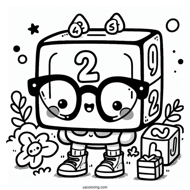 Cute Numberblocks Coloring Page 2 Wearing Eyeglasses