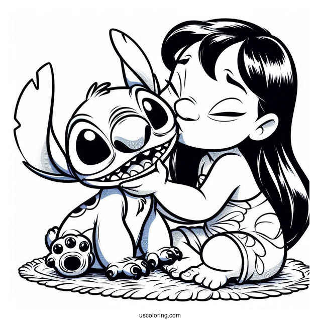 Lilo Kissing Stitch On The Check Coloring Page
