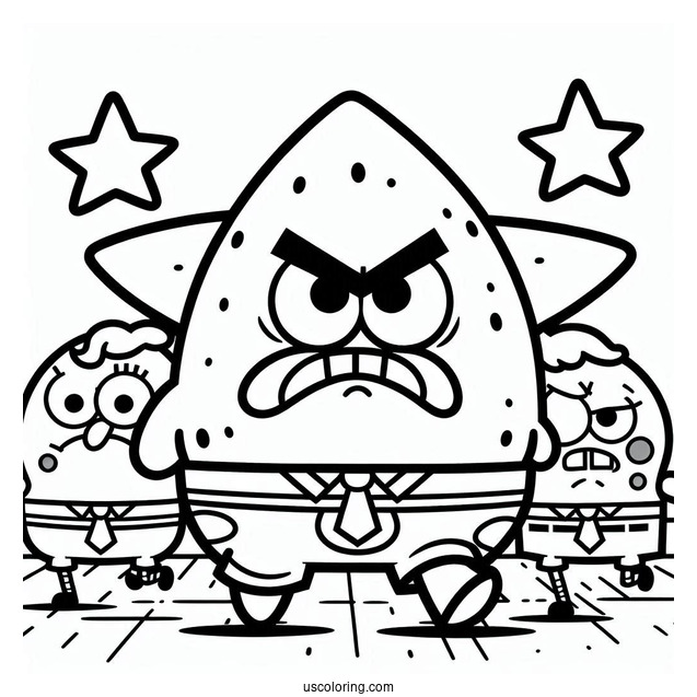 Angry SpongeBob And Patrick Star Coloring Page Marching