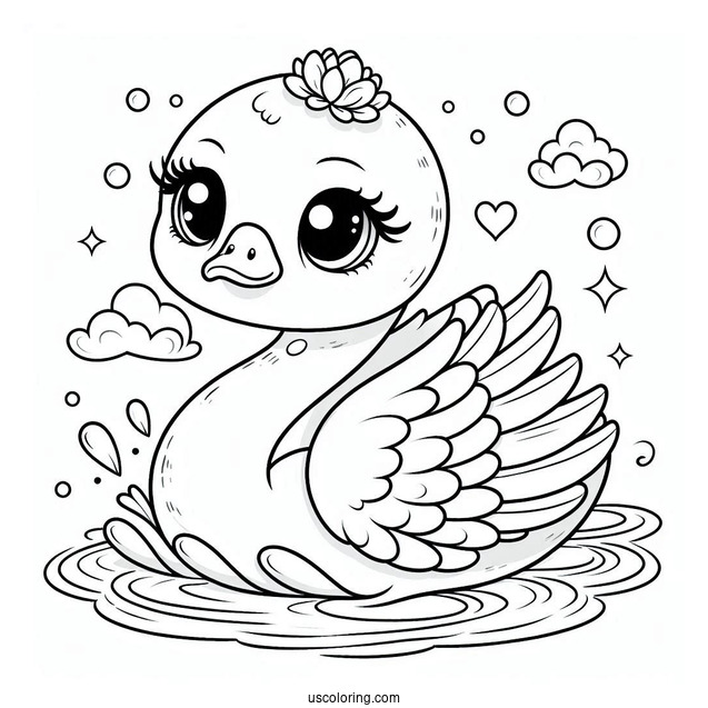 Swan Coloring Page With Big Round Eyes