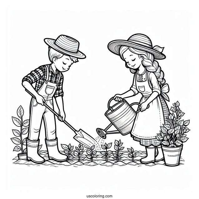 Two Farmers Planting Crops To Color