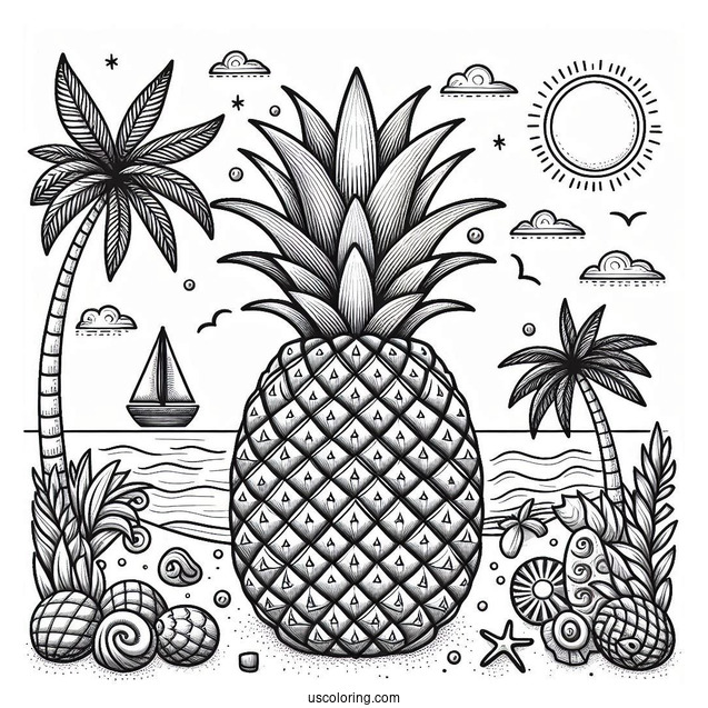 Big Juicy Pineapple Coloring Page In Backyard Paradise
