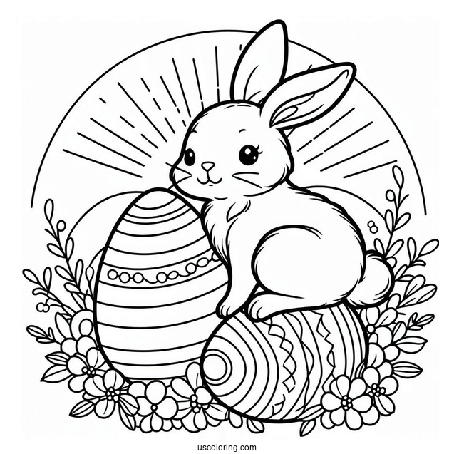 Outline Of Easter Bunny Coloring Page On Top Of Egg