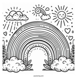 Full Page Rainbow With Sun And Cloud To Color