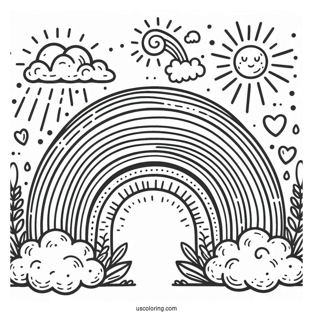 Full Page Rainbow With Sun And Cloud To Color